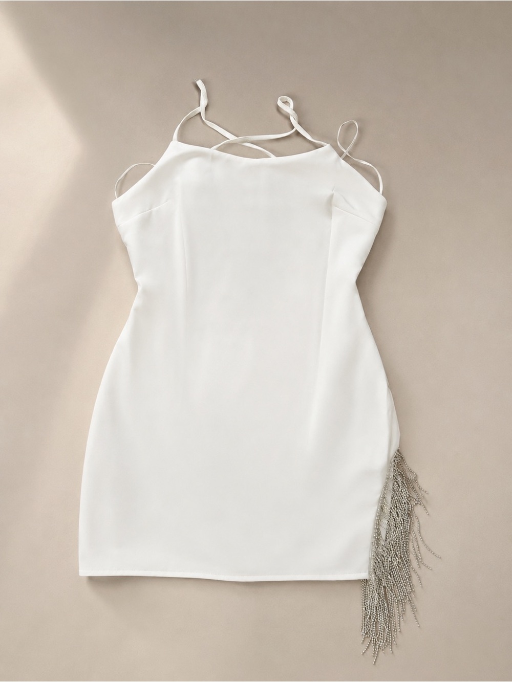 Anna Grace/Lizard White Mini Dress with Silver Fringe